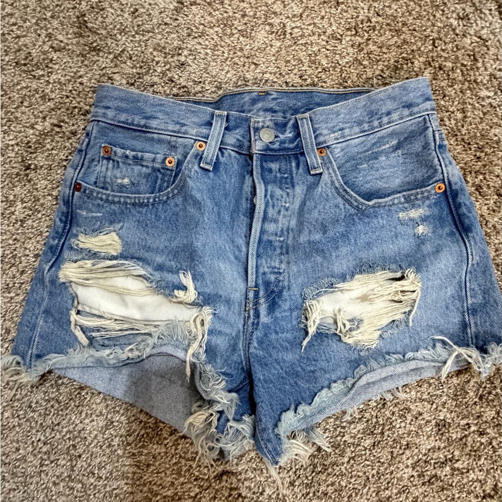 Levi's Light Blue Distressed Denim Cutoff Shorts